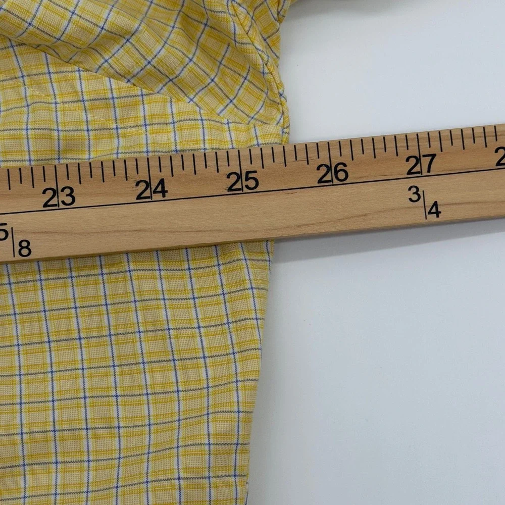 Polo Ralph Lauren Mens Custom Fit Plaid Button Down Shirt Yellow Blue 17.5 34/35